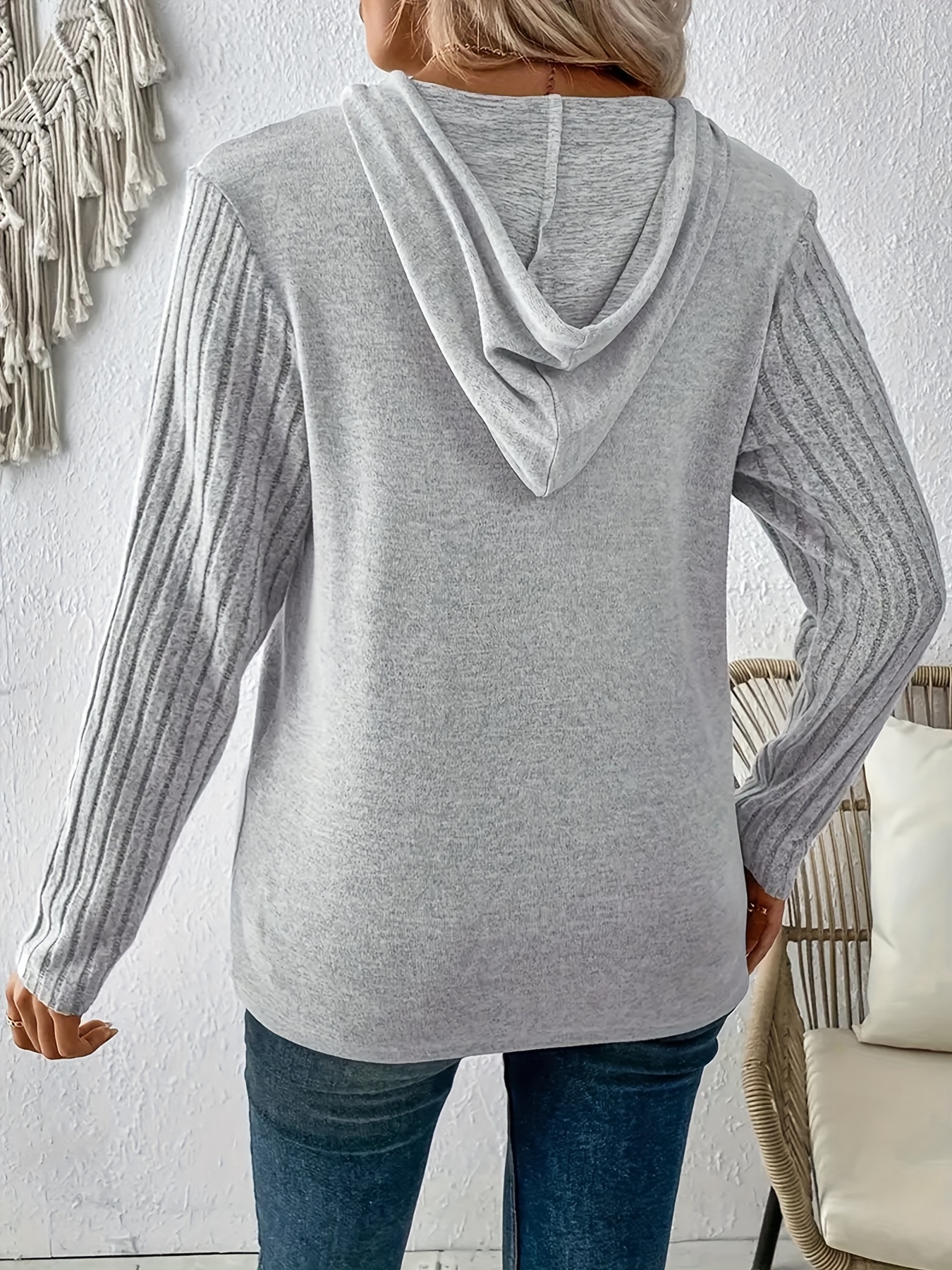 womens color hoodie with kangaroo pocket long sleeve stretchy polyester details 1
