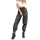 1pc Women'S High Waist Cargo Pants, Solid Color Casual Trousers with Chain Side Pockets, Elastic Ankle Joggers
