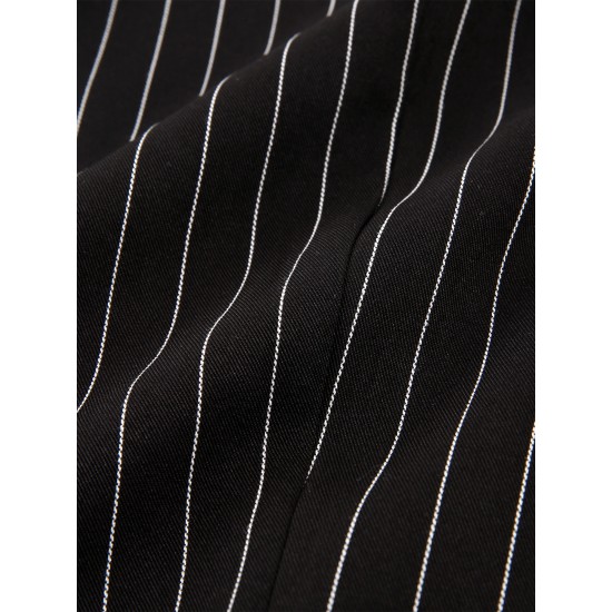 Chic Black Striped V-Neck Sleeveless Waistcoat for Women - Casual & Dressy, Slim Fit Crop Top with Button Detail