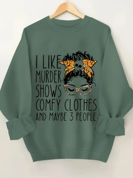 Plus Size I Like Print Sweatshirt, Casual Long Sleeve Crew Neck Pullover Sweatshirt, Women's Plus Size Clothing